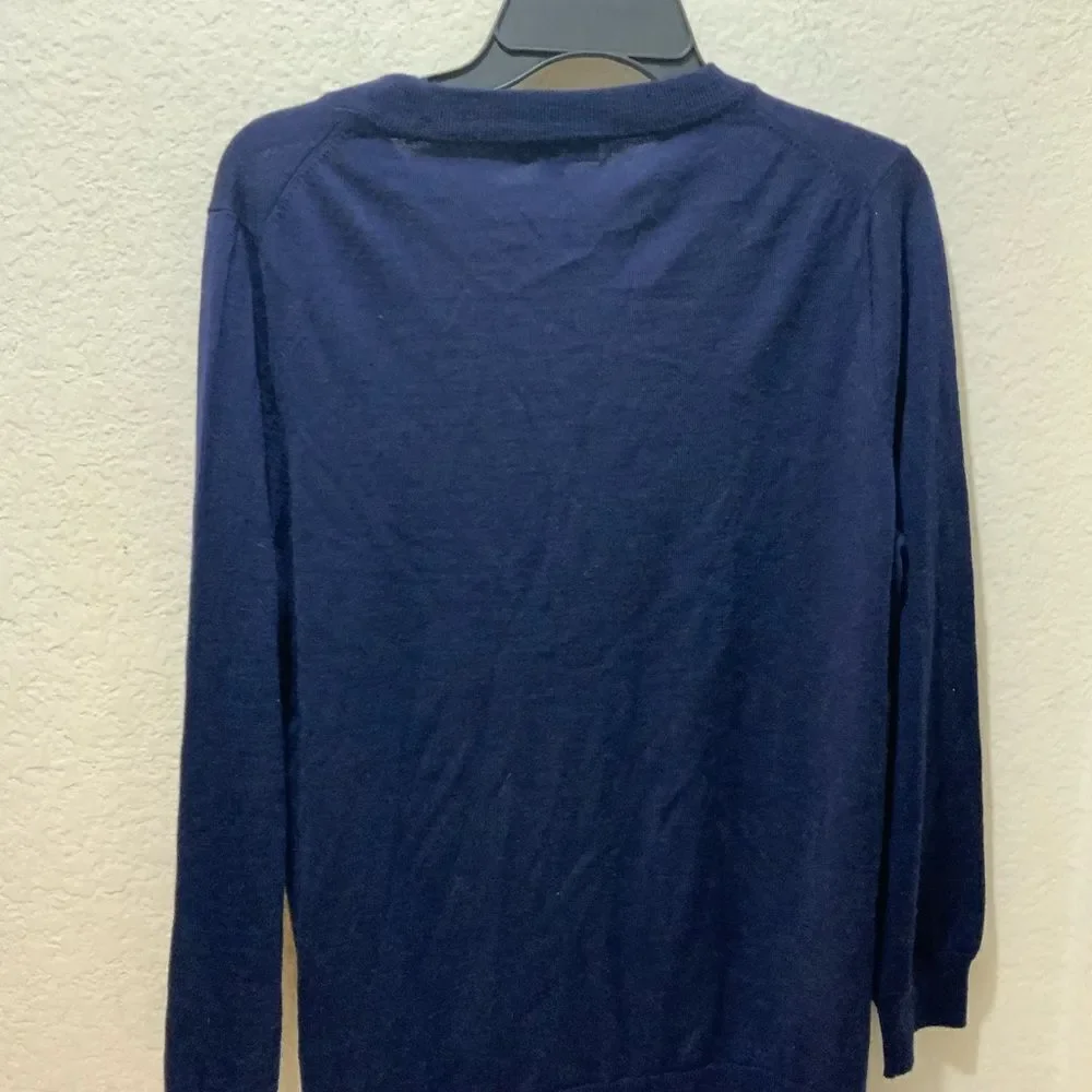 J. Crew womens Blue Merino Wool Crewneck Sweater Side Slits size Small